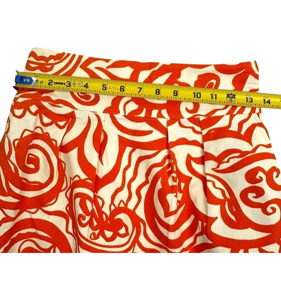 Merona Box Pleat Pencil Skirt Orange Abstract Pockets Straight Cotton Stretch XS - Picture 6 of 10